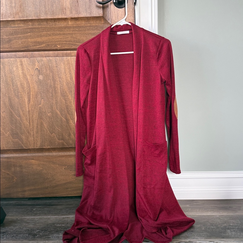 Red Open Front Cardigan more of a burgundy